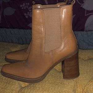 Vintage MIA tan leather mid calf chunky boots